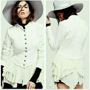 ISO Free People White Ruffled Jacket SIZE4